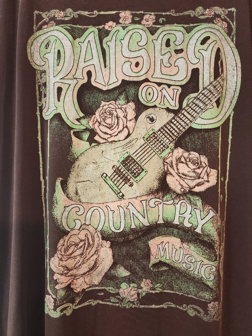 Raised On Country Music Graphic Tee Shirt Dress Browns Greens Large Festival
